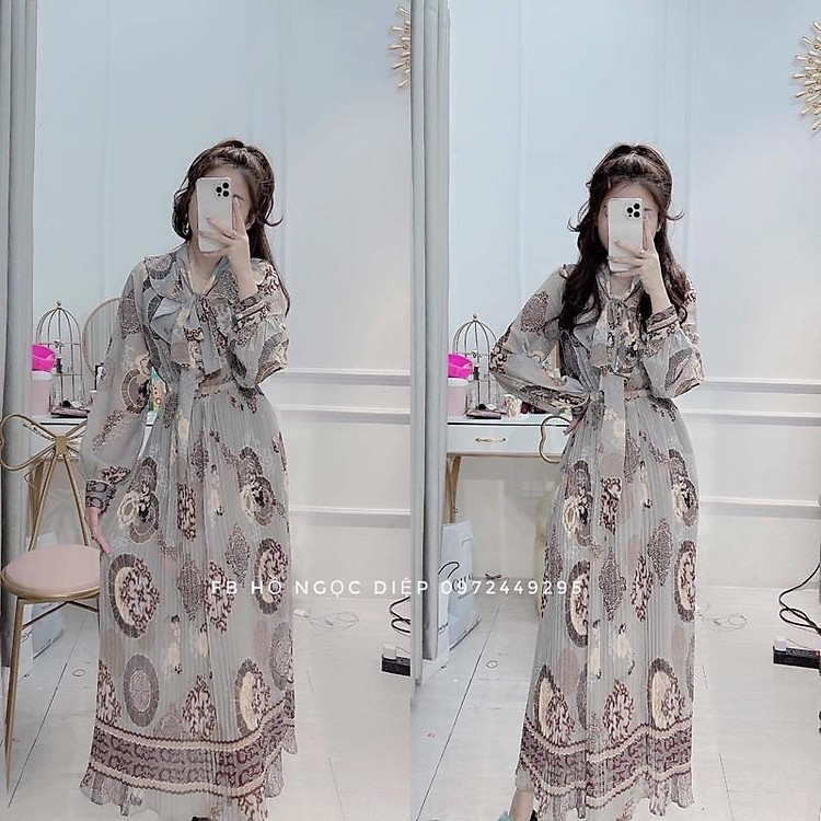 Váy Maxi Dập Ly Hoạ Tiết, Đầm Maxi Dáng Dài Có Ảnh Thật Kèm Video