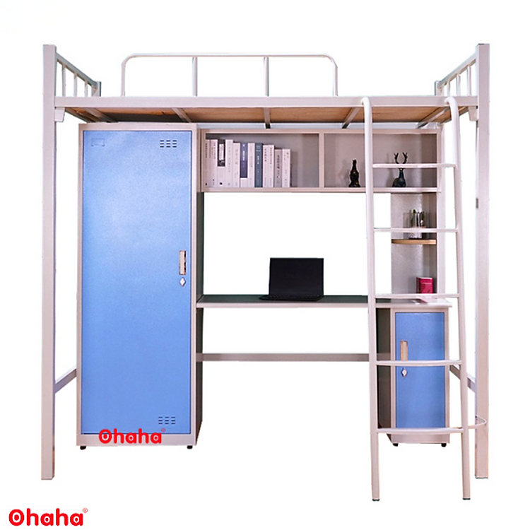 GIƯỜNG TẦNG THÔNG MINH KHUNG SẮT CÓ BÀN HỌC VÀ TỦ QUẦN ÁO OHAHA - GTS003