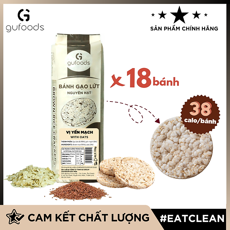 Bánh gạo lứt GUfoods (170g) - Không chiên dầu, Không đường, Từ gạo và ngũ cốc nguyên hạt, Lành mạnh, Phù hợp Eat clean, Ăn vặt healthy, Thực dưỡng, Tập gym, Thuần chay, Đa dạng...
