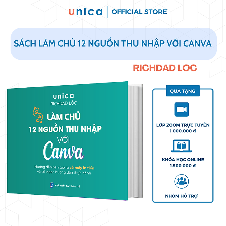 Sách Làm chủ 12 nguồn thu nhập với Canva cùng Richdad Lộc kèm khóa học online