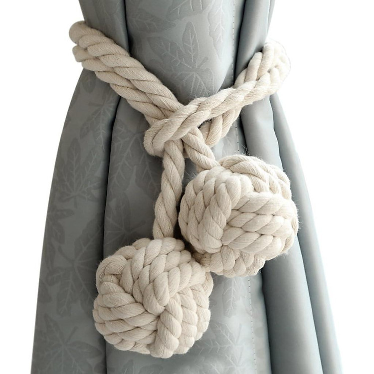 2 Dây Buộc Màn Kèm 2 Bông Bông, Màn Sợi Cotton Đan Dây Thân Thiện Với Môi Trường, Phong Cách Tự Nhiên Đơn Giản, Trang Trí Phòng Hoặc Phòng Ngủ (Màu Be)
