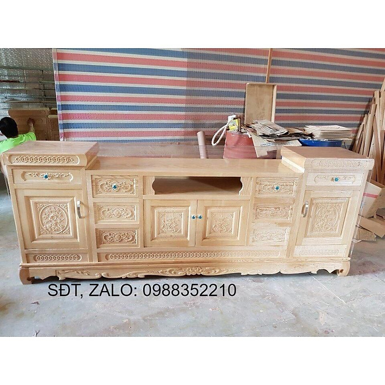 Kệ tivi gỗ sồi 2m2 2m4 trắng phòng khách phòng ngủ