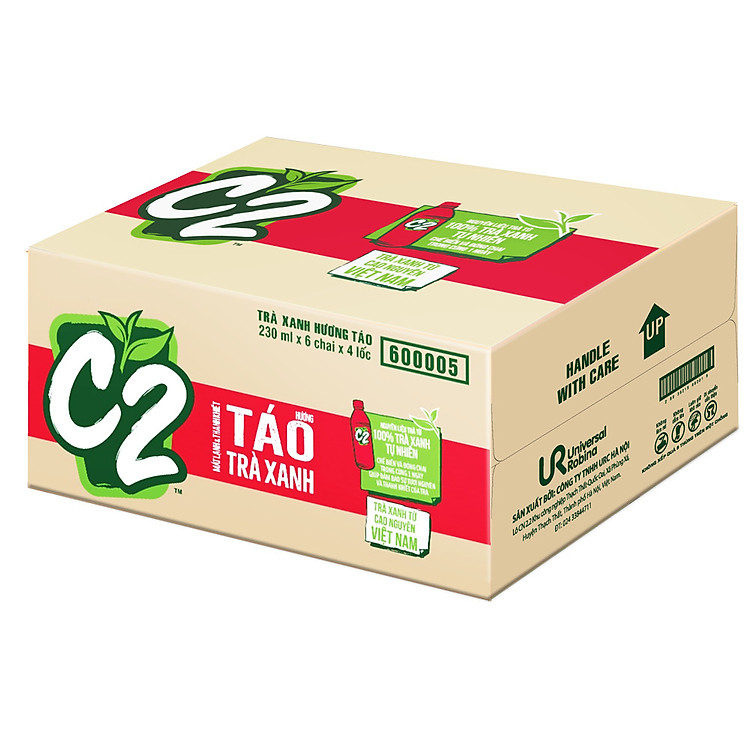 Thùng Trà xanh C2 vị táo 230 ml x 24 chai