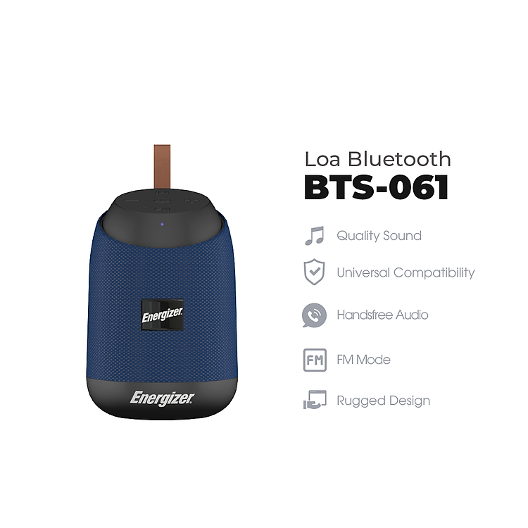 Loa Bluetooth di động Energizer BTS061 kiêm pin dự phòng - Kết nối Bluetooth 5.0, Tích hợp micro, hỗ trợ FM radio, thẻ Micro SD, cổng sạc USB-A -... Loa Bluetooth di động Energizer BTS061 kiêm pin dự phòng - Kết nối Bluetooth 5.0, Tích hợp micro, hỗ trợ FM radio, thẻ Micro SD, cổng sạc USB-A -...