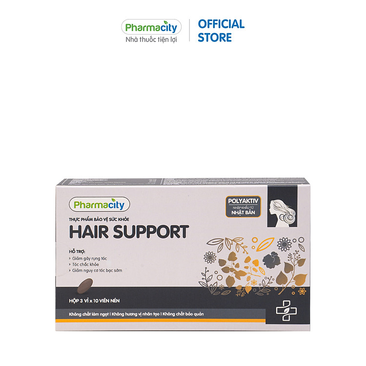 Viên hỗ trợ tóc khỏe, giảm rụng tóc, tóc bạc sớm Pharmacity Hair Support (Hộp 3 vỉ x 10 viên)
