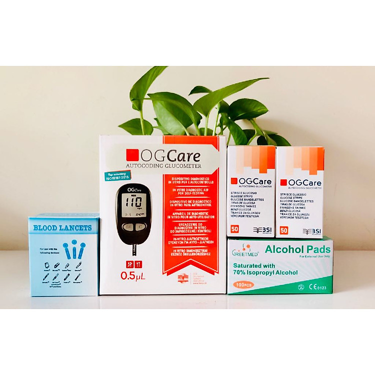 Trọn bộ Máy đo đường huyết OGCARE tặng kèm 100 Que+100 Kim lấy máu và 100 cồn sát khuẩn