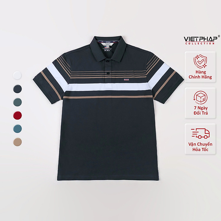 Áo Polo Nam VIỆT PHÁP Form Luxury - Thun 4 Chiều Sọc không túi , lịch lãm, sang trọng 2229