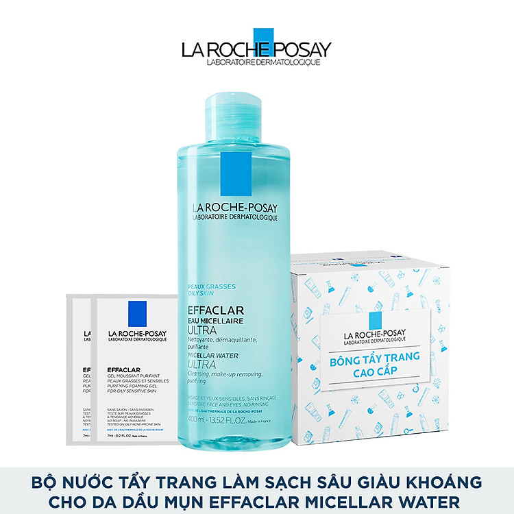 Bộ sản phẩm nước tẩy trang làm sạch sâu giàu khoáng dành cho da dầu mụn La Roche-Posay Effaclar Micellar Water Oily Skin