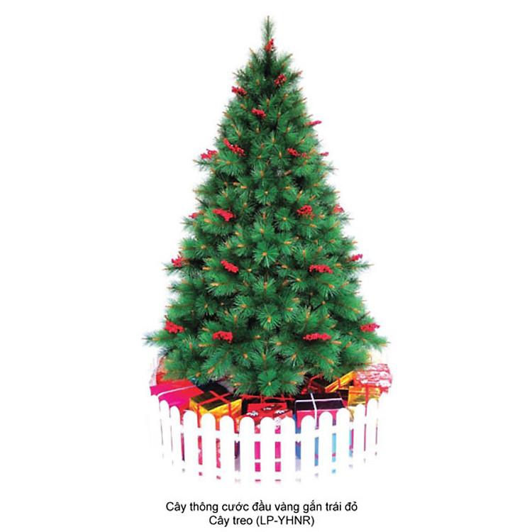 Cây thông noel cước đầu vàng gắn trái đỏ 2m4 - Ảnh 3
