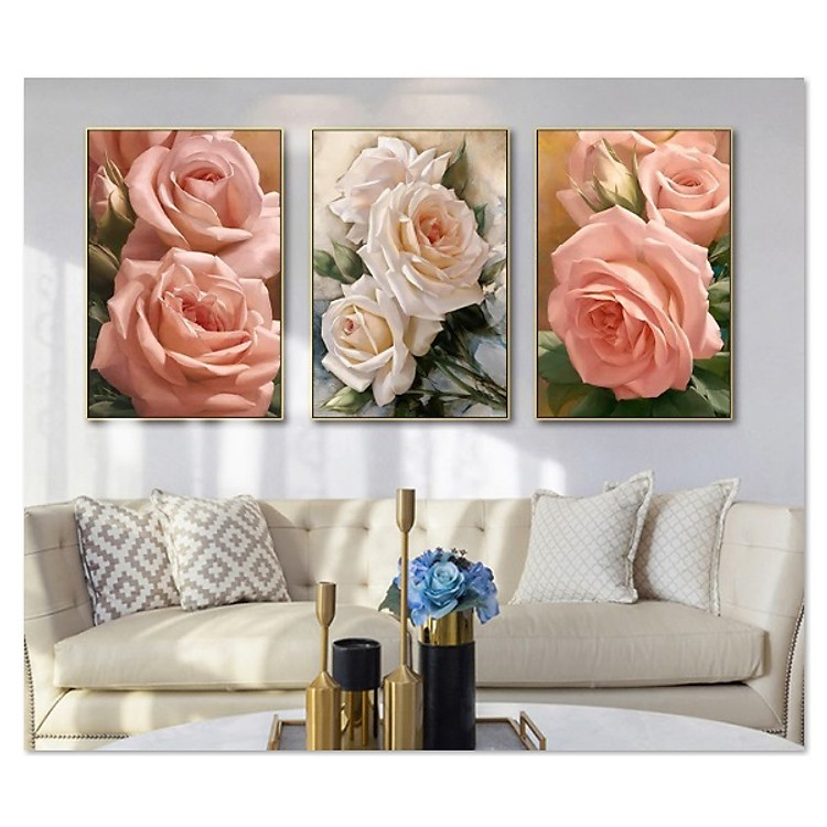 Decal dán tường bộ 3 khung tranh hoa hồng đẹp Tipo_0134