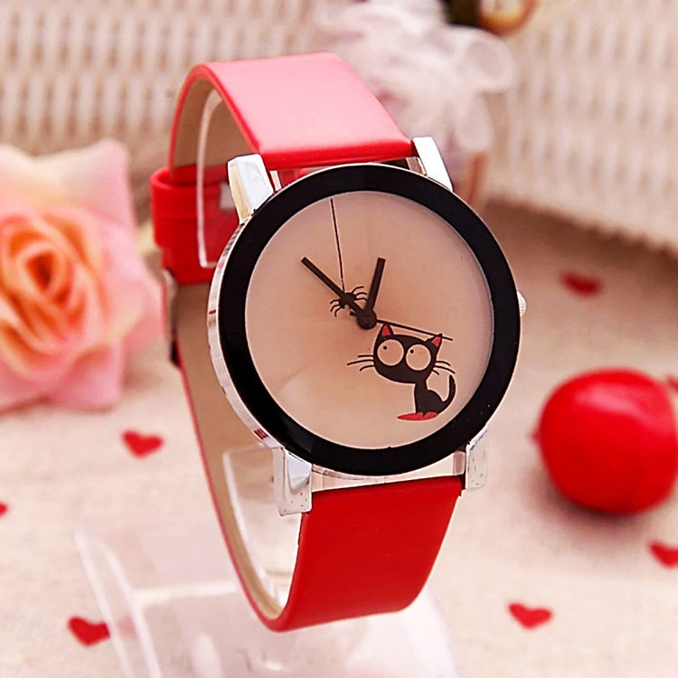 Đồng hồ đeo tay cho bé gái hình mèo cute dây da xinh xắn – DH005