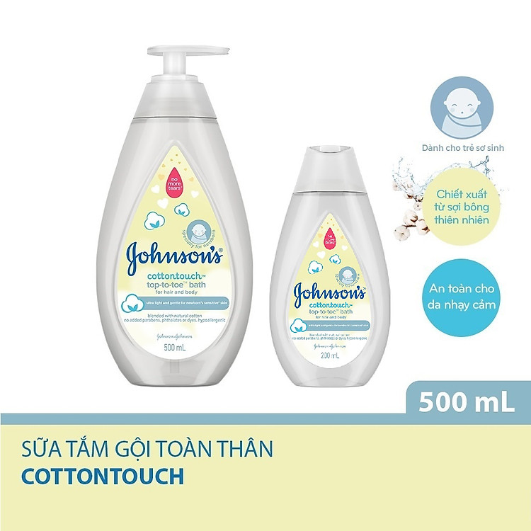 Sữa tắm gội toàn thân Johnson's mềm mịn Cotton touch 500ml + Tặng chai 200ml
