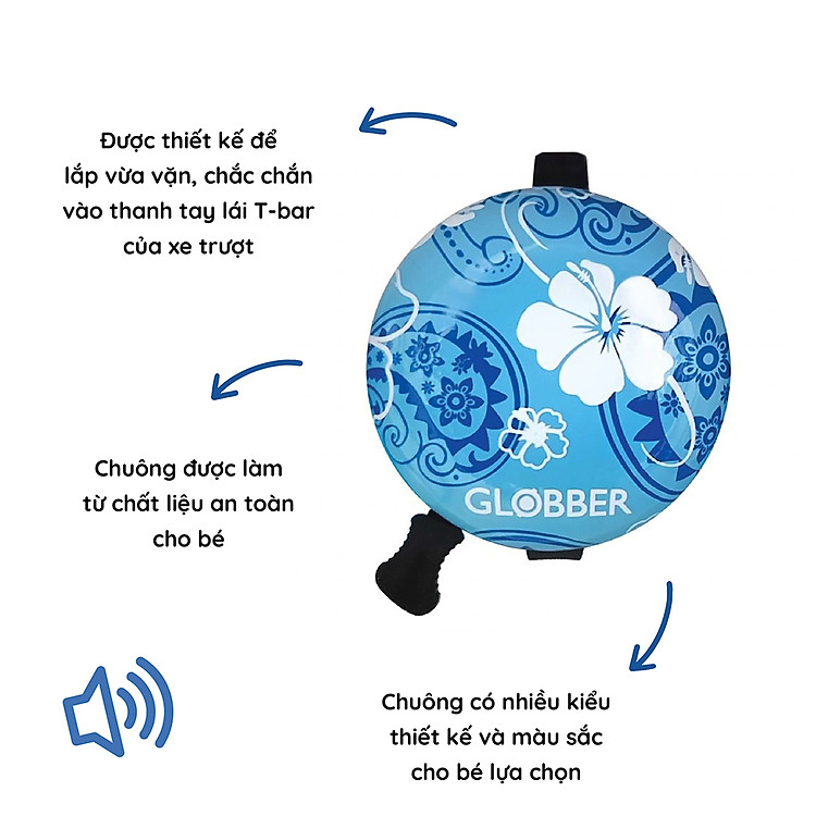 Chuông Báo Sành Điệu Globber - Hoa/Xanh Pastel Chính hãng Tiết kiệm - Hình ảnh 4