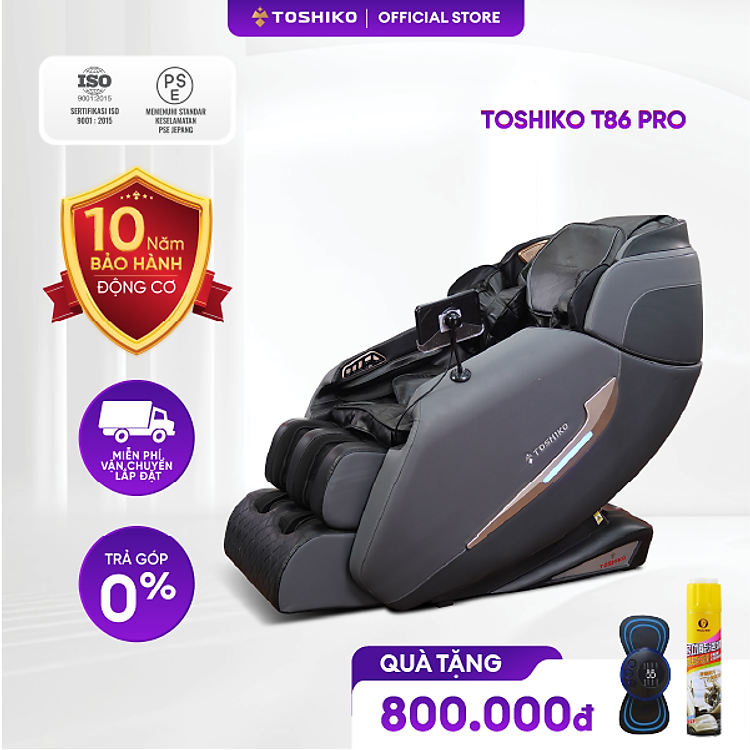 Ghế Massage Toàn Thân con lăn 4D di chuyển Đa Năng Cao Cấp Toshiko T86 Pro, đạt chuẩn ISO massage sâu tại các vùng chuyên biệt, Máy Massage Toàn Thân Đa Năng chức năng dò tìm huyệt đạo