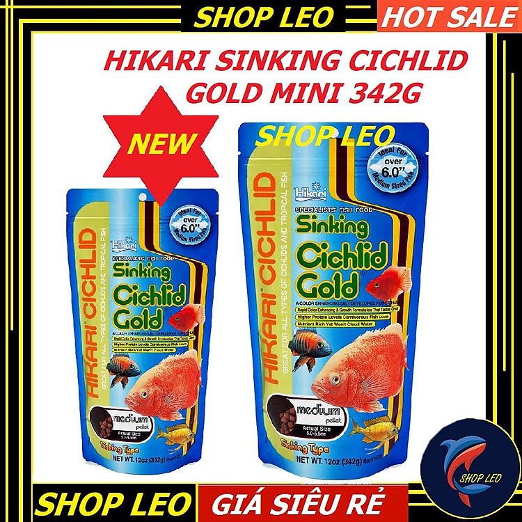 Thức ăn cá HIKARI SINKING CICHLID GOLD Medium 342G - cám hồng két, ali, tai tượng, la hán-thức ăn cá cảnh-shopleo