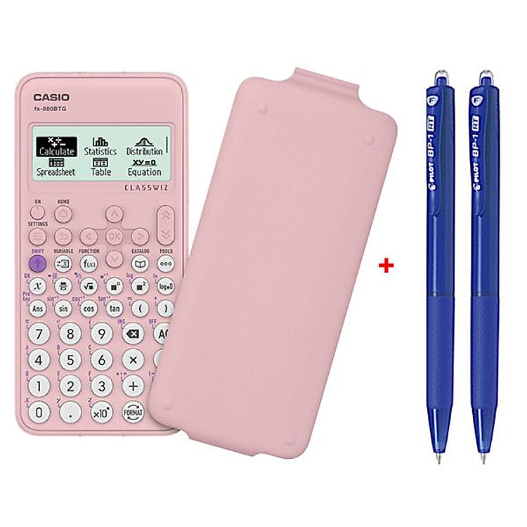 Máy Tính CASIO FX-880BTG – Màu Hồng + Bút Bi Pilot BP-1RT (2 chiếc)