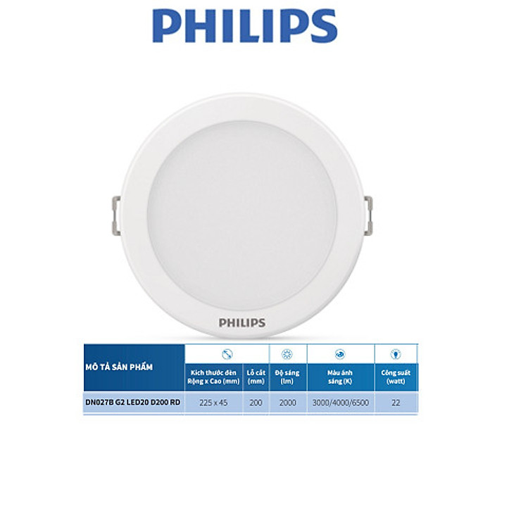 Bộ đèn Philips LED âm trần tròn DN027B G2 -Công suất (7W, 10W,14W, 17W,22W)