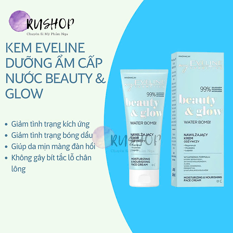Kem Dưỡng Eveline Water Bomb Beauty & Glow (xanh dương)