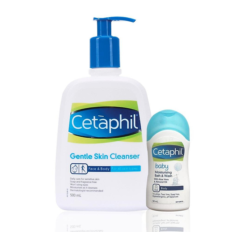 Cetaphil Sữa Rửa Mặt Dịu Nhẹ Cho Mọi Loại Da Gentle Skin Cleanser 500ml Và Cetaphil Sữa Tắm Baby 50ml
