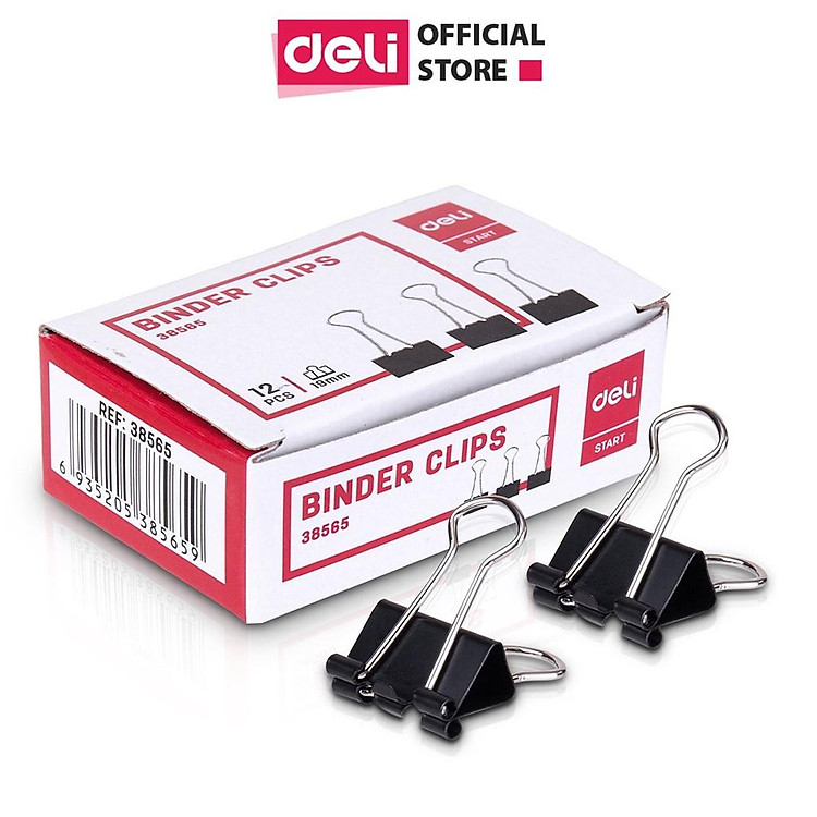Kẹp bướm Đen Deli (12 chiếc, 19mm)