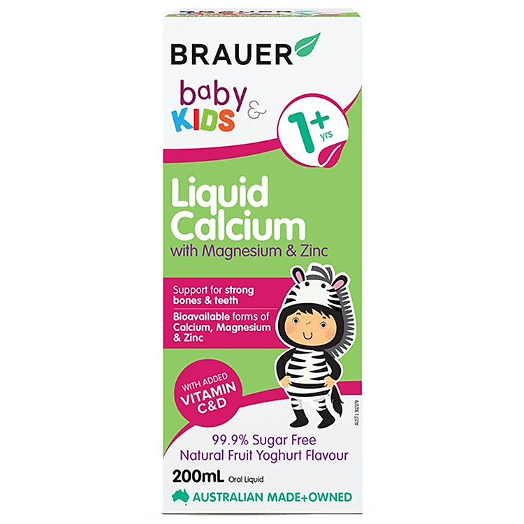 Siro bổ sung canxi, magie và kẽm Brauer Úc cho trẻ trên 1 tuổi 200ml + Tặng khăn Cotton xuất khẩu