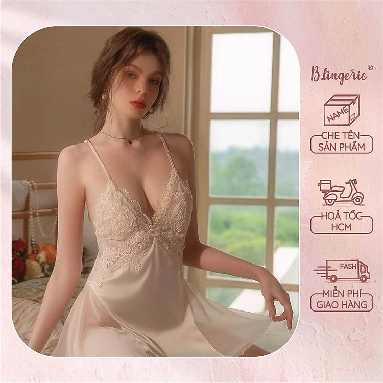 Váy Ngủ Lụa Phối Ren Quyến Rũ - B.Lingerie