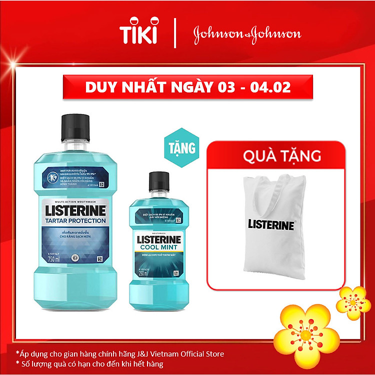 Nước súc miệng Listerine Tartar ngừa vôi răng 750ml + Tặng 1 coolmint 250ml