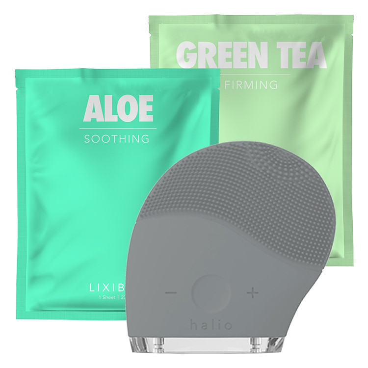 Combo Máy Rửa Mặt Và Mát Xa Da Mặt Halio + 2 Mặt Nạ Lixibox Aloe Và Green Tea