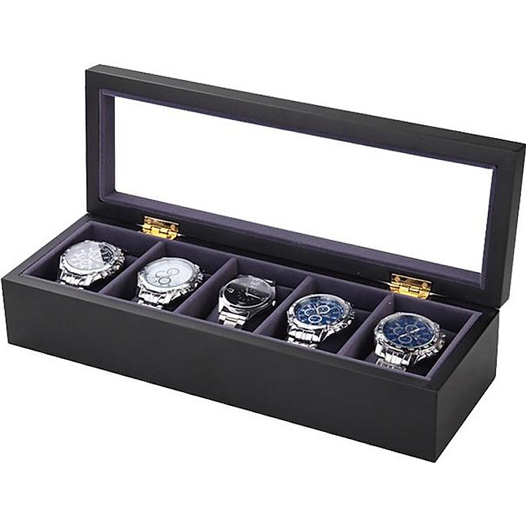 Hộp Đựng Đồng Hồ 5 Ngăn Vỏ Gỗ Sơn Mài Đen - Mã 528