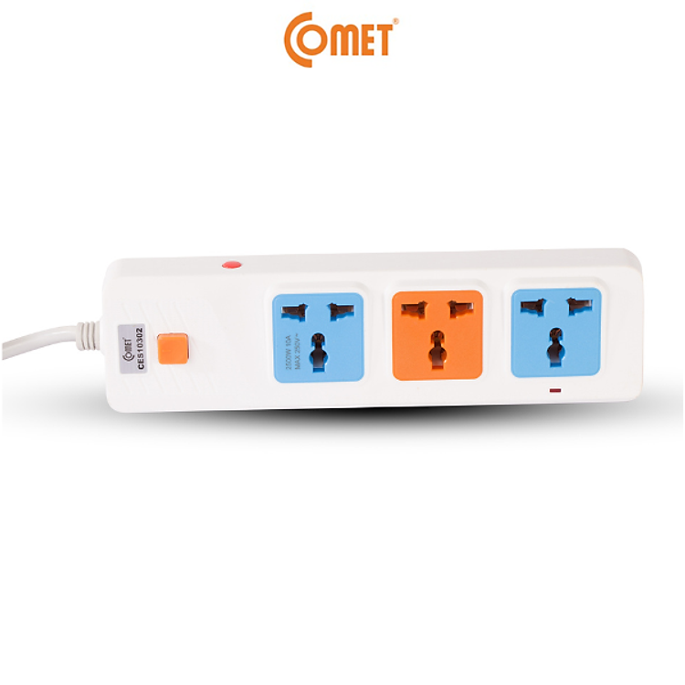 Ổ Cắm Điện Nối Dài COMET CES10302 2500W Dài 2m, 3 lỗ 3 chấu, có cầu chì bảo vệ