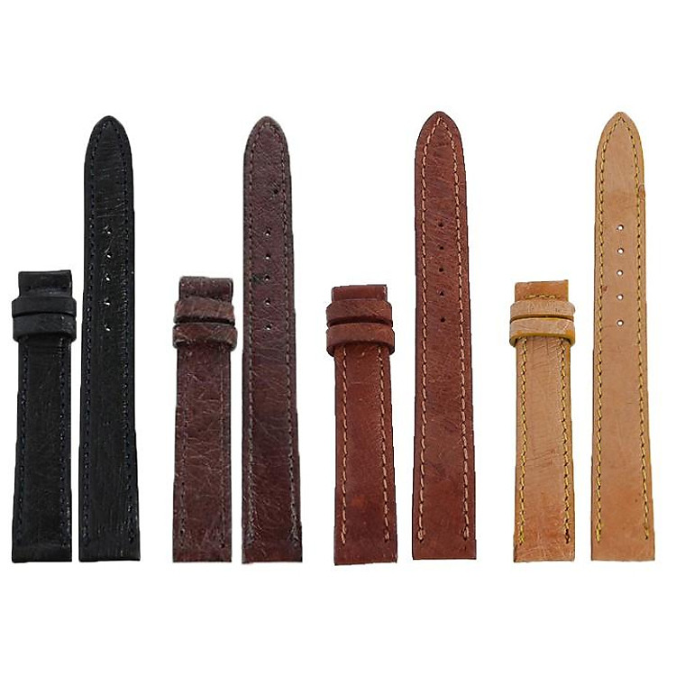 HC8453-55-56-58 - Dây đồng hồ Huy Hoàng da đà điểu da bụng size 12, 14 màu đen, nâu đất, nâu đỏ, vàng bò