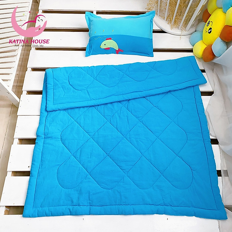 Bộ gối mền cho bé đi học Katina House, 1-5 tuổi, vải cotton cara mềm, thoáng mát, thấm hút tốt