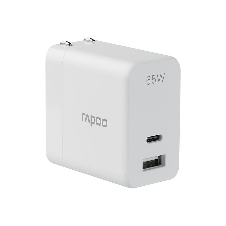 Adapter Sạc 2 Cổng Rapoo Hỗ Trợ Sạc Nhanh PD PowerDelivery 65W Tích Hợp USB-Type C Công Nghệ GaN - PA65 - Hàng Chính Hãng