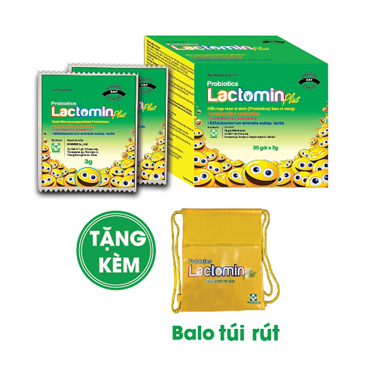 LACTOMIN PLUS (men vi sinh - Hàn Quốc) Bổ Sung Vi Khuẩn Có Ích Cho Người Bị Tiêu Chảy, Táo Bón, Dùng Kháng Sinh Dài Ngày - Tặng 1 Balo Túi Rút Thời Trang