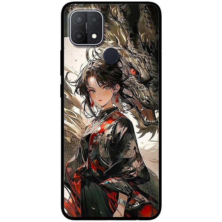 Ốp lưng cho Oppo A15 - A15S - A17 - A17K - A57 4G - A94 5G - A95 5G - Cô Gái Và Rồng Đen - Hàng Chính Hãng