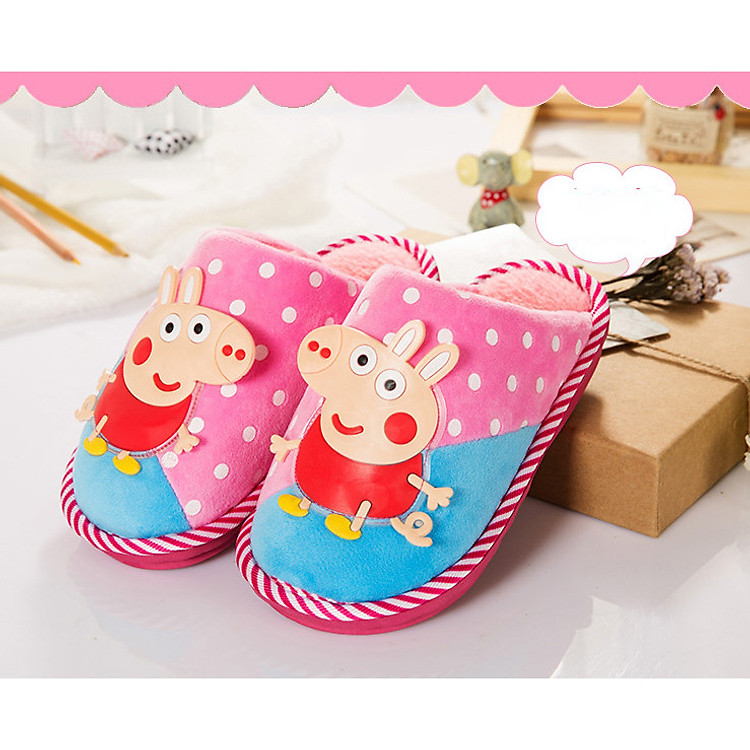 Dép Bông Trẻ Em Hình Peppa Pig Ngộ Nghĩnh Đế Cao Su Chống Trơn Trượt