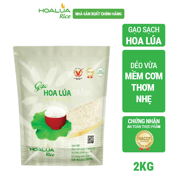 Gạo Hoa Lúa Trắng - Túi 2kg - Dẻo vừa, mềm cơm, thơm nhẹ