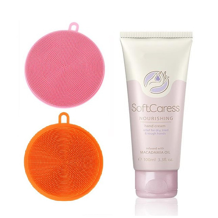 Combo 2 miếng rửa chén silicon đa năng (giao màu ngẫu nhiên) + dưỡng da tay giúp mềm mượt tay (100ml)
