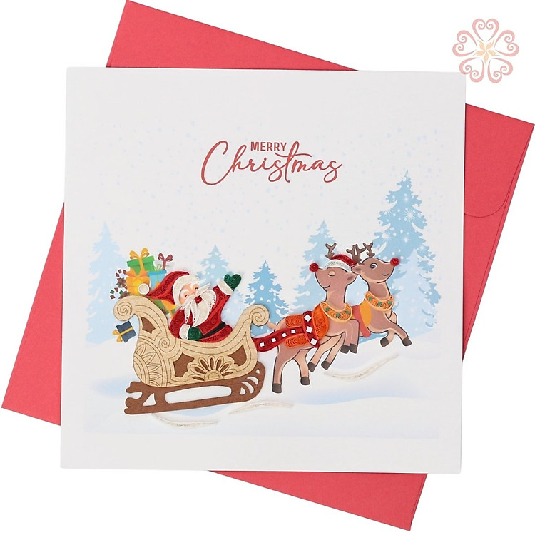 Thiệp Giáng Sinh Ông Già Noel – Giấy Xoắn Nghệ Thuật – Kích Thước 15x15 cm .