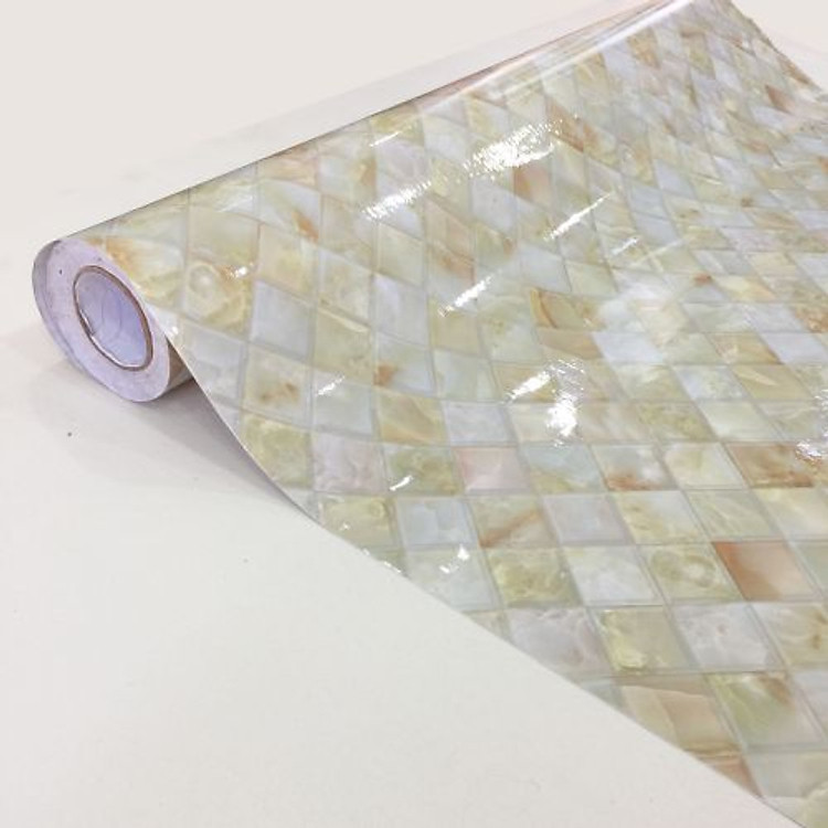 Giấy dán tường giả gạch mosaic màu vàng - khổ 1,2m - có sẵn keo