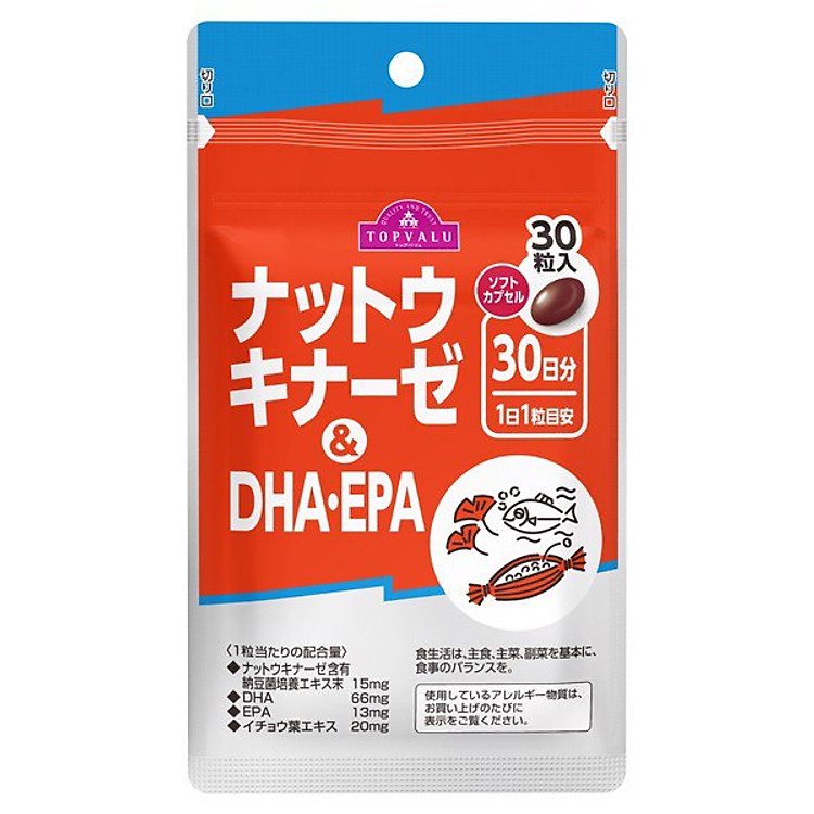 Viên uống Nattokinaze & DHA Epa Topvalu - Gói 30 Viên