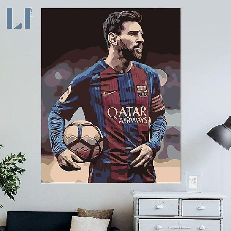 Tranh tô màu theo số Messi. Tranh sơn dầu số hóa có khung T1110