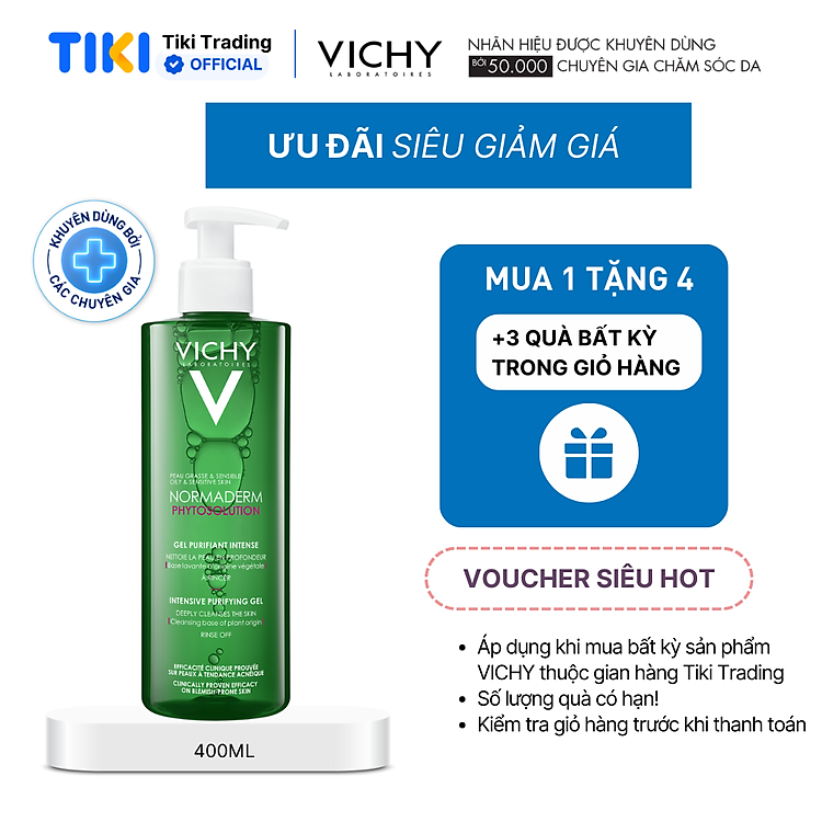 Sữa rửa mặt dạng gel làm sạch sâu giảm bã nhờn Vichy Normaderm Phytosolution