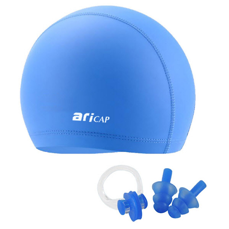 Nón Bơi Vải PU Yesure Aricap Cao Cấp Chống Thấm Nước , Mềm Mại , Thoải Mái khi đội - Tặng kèm bộ bịt tai và bịt mũi Silicon cao cấp( Giao màu ngẫu nhiên)