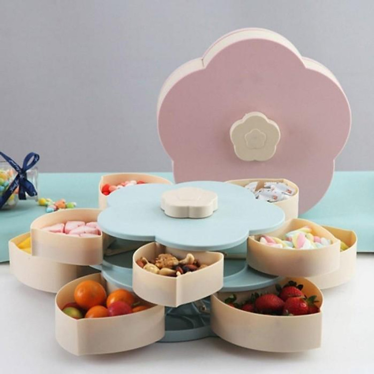 Khay Mứt 2 Tầng Hình Bông Hoa Tự Xoay Có Giá Đỡ Điện Thoại Thiết Kế Thông Minh, Giữ Bánh Mứt Luôn Thơm Ngon, Món Quà Độc Đáo Dành Tặng Người Thân, Bạn Bè