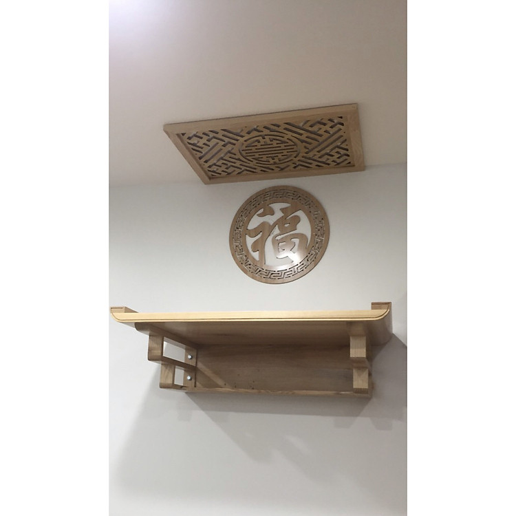 Bàn thờ treo gỗ sồi vàng tặng tấm trang trí và tấm chống ám khói (nhiều kích cỡ) - BH72