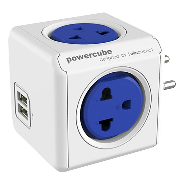 Ổ Cắm Điện Allocacoc PowerCube Original 2 Sạc USB - Xanh