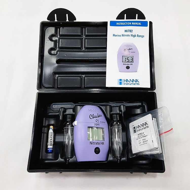 Máy Đo Nitrat từ 0.0 đến 75.0 mg/L (ppm) NO3 Thang Cao Cho Bể Cá Nước Biển Và Thủy Sản Nước Mặn HI782, Tặng Kèm Thuốc Thử Và Phụ Kiện Cho 10 Lần Đo , Dòng Checker Marine Line