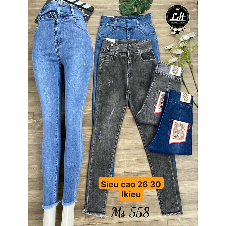 Quần bò nữ - quần jean nữ lưng cao co giãn dáng ôm lưng kiểu phong cách Hàn Quốc MS 558