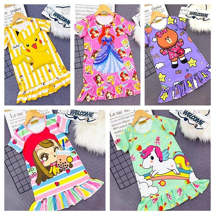 Đầm suông thun lạnh in 3D size nhí cho bé gái từ 12 đến 27kg - Đầm váy bé gái